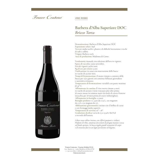 Barbera d’Alba Superiore Doc "Bricco Torta" 2019 Franco Conterno