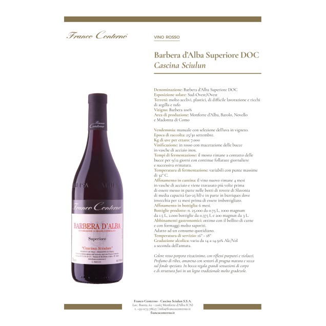 Barbera d’Alba Superiore D.O.C "Cascina Sciulun" 2020 Franco Corterno