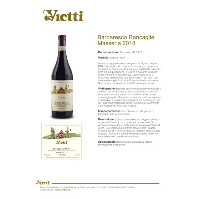 Barbaresco D.O.C.G "Roncaglie" Masseria 2018 Vietti